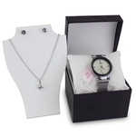 Kit 3 Itens Relógio Pulseira Magnética Feminino Colar + Brinco