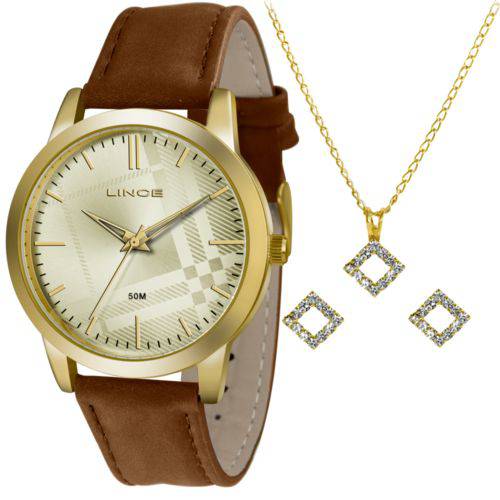 Kit Lince Feminino Dourado Pulseira de Couro com Gargantilha LRC4397L KT23