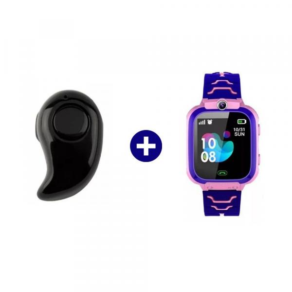 Mini Fone de Ouvido Sem Fio Bluetooth V4.0 + Relógio Pulseira Smartwatch Infantil GPS, SOS, Escuta Premium - Smart Watch