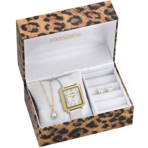 Kit Mondaine: Relógio Mondaine Feminino 76280LPMEDH1K + um Cordão de Bijouteria com Pingente e um Par de Brincos de Bijouteria.