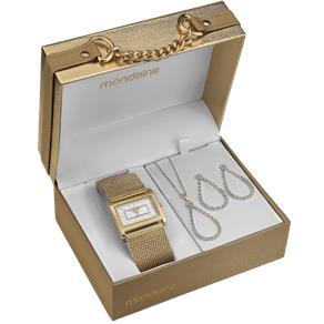 Kit Mondaine: Relógio Mondaine Feminino 83120LPMEDE1K + Cordão de Bijouteria com Strass e um Par de Brincos de Bijouteria com Strass.