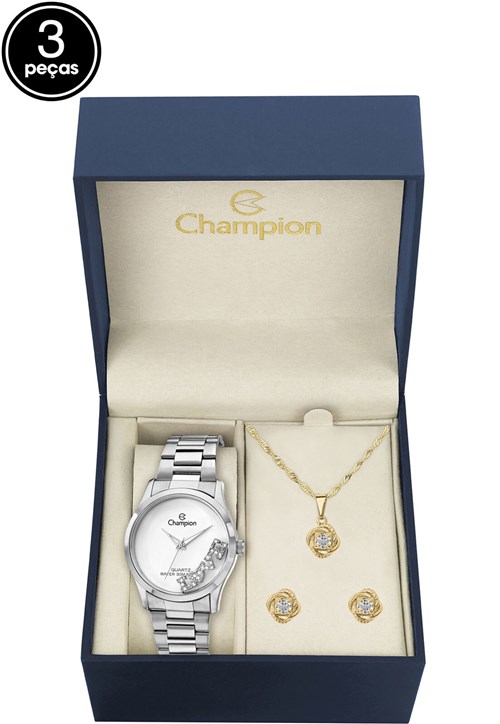 Kit 3pçs Relógio Champion Bijoux CH25856E Prata
