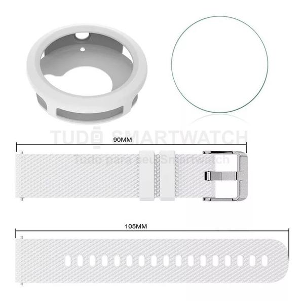 Kit Pulseira Case Protetor de Silicone Branco e Película de Vidro para Relógio Garmin Vivoactive 3 / Music - Tudo Smartwatch