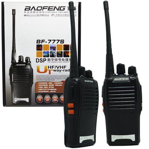 Kit 2 Rádios Comunicador HT Walk Talk UHF 16 Canais Profissional + Fone Baofeng BF-777S Preto Bivolt