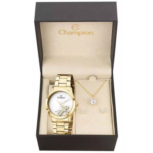 Kit Relógio Champion Elegance Feminino CH25909W com Colar e Brincos