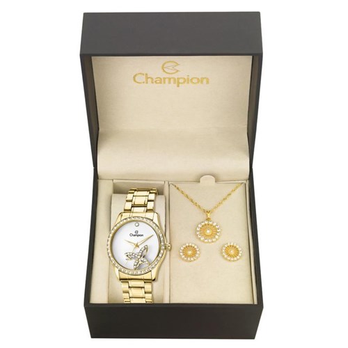 Kit Relógio Champion Feminino Caixa com Zircônias - Ch25892w