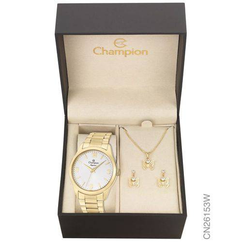 Kit Relógio Champion Feminino Cn26153w + Colar e Brincos