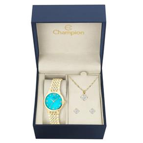 Kit Relógio Champion Feminino com Fundo Azul - CH24857Y