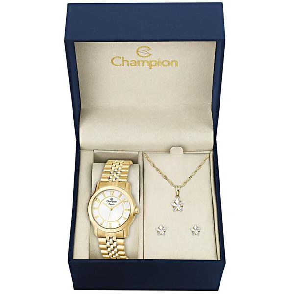 Kit Relógio Champion Feminino com Pulseira Dourada - CN25074W