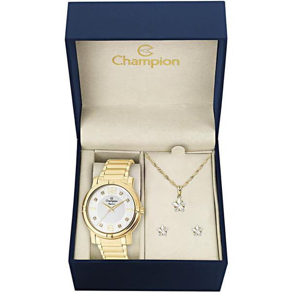 Kit Relógio Champion Feminino Dourada com Pedras - CN25252W