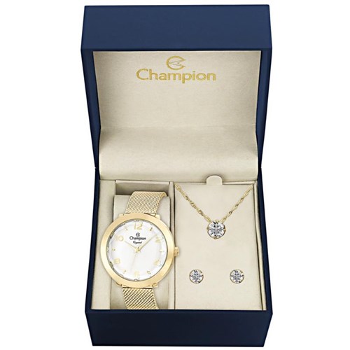 Kit Relógio Champion Feminino Dourada em Aço - Cn25207w