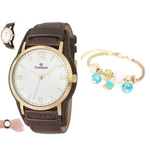 Kit Relógio Champion Feminino Dourado CN20328W + Pulseira Berloque