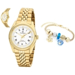 Kit Relógio Champion Feminino Dourado com Pulseira Berloque CH24777W