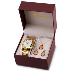 Kit Relógio Champion Feminino em Metal Dourado - CN26966W