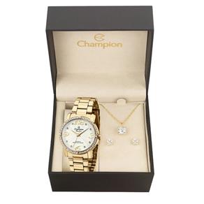 Kit Relógio Champion Feminino Fashion Dourado Ch24768w