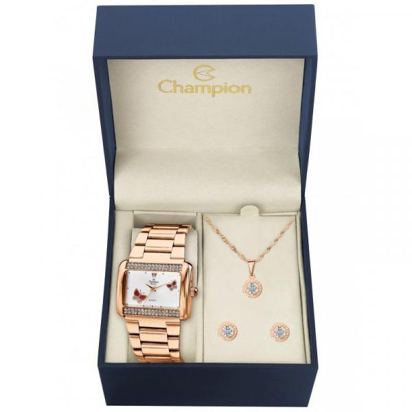 Kit Relógio Champion Feminino Rose com Borboletas - CH24179E