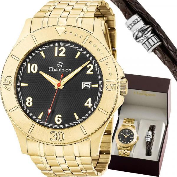 Kit Relógio Champion Masculino Dourado com Pulseira CA31417X