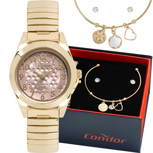Kit Relógio Condor Feminino com Bracelete e Brincos Co2035kwg/k4t