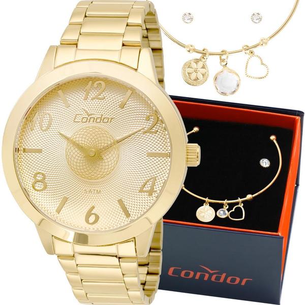 Kit Relógio Condor Feminino Dourado com Bracelete CO2036KOU/K4D