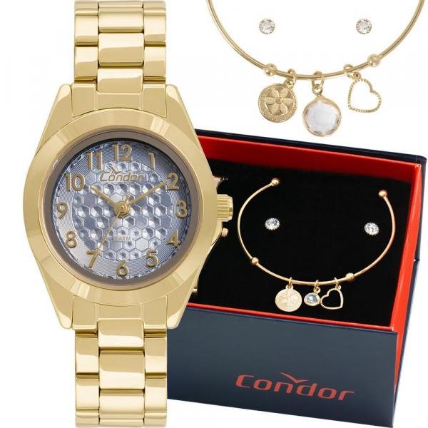 Kit Relógio Condor Feminino Dourado com Bracelete e Brincos CO2035KWG/K4A