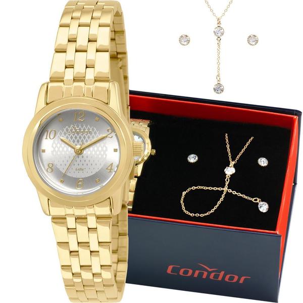 Kit Relógio Condor Feminino Dourado com Colar e Brincos CO2035KPE/K4K