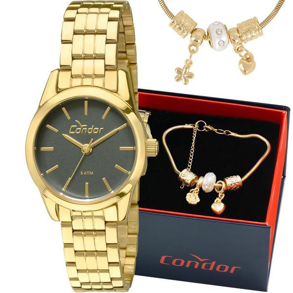 Kit Relógio Condor Feminino Dourado com Pulseira CO2035KMX/K4V