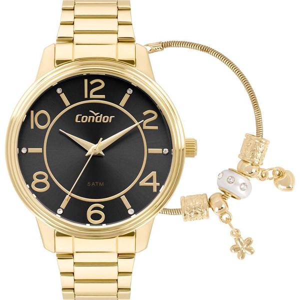 Kit Relógio Condor Feminino Dourado com Pulseira CO2035KRH/K4P