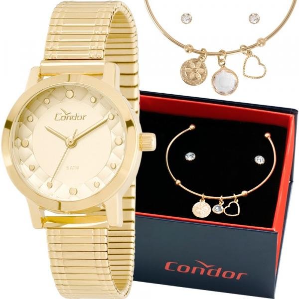 Kit Relógio Condor Feminino Dourado com Pulseira CO2036KNX/K4D