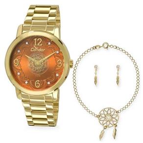 Kit Relógio Condor Mandala Feminino com Pulseira e Brincos - Co2036Cn/K4L - Dourado