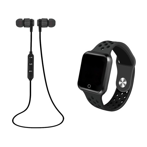 Kit Relógio Dagg Smartwatch Running Pro Fit - Preto e Fone de Ouvido Inova Bluetooth Wireless - Preto