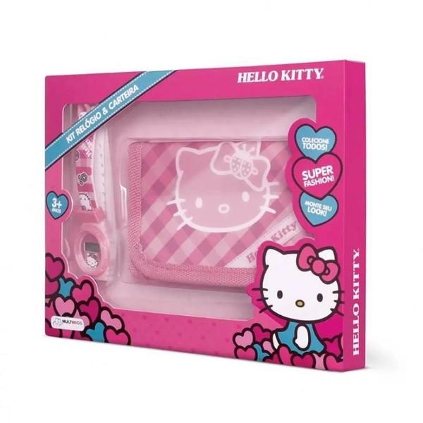 Kit Relógio Digital + Carteira Hello Kitty Rosa Multikids BR593