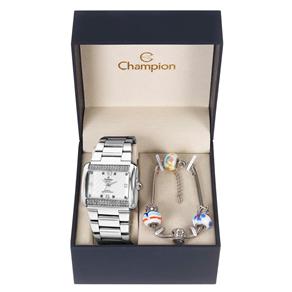 Kit Relógio Feminino Analógico Champion e Pulseira Ornamentada CN28651Y - Prata