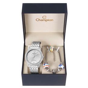 Kit Relógio Feminino Analógico Champion e Pulseira Ornamentada CN28964Y - Prata