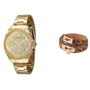 Kit Relógio Feminino Analógico Mondaine 12040LPMVDE1K Dourado e Pulseira Hermética Leopardo