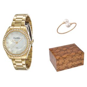 Kit Relógio Feminino Analógico Mondaine 12033LPMVDE1K1 Dourado e Pulseira Duo Pérola