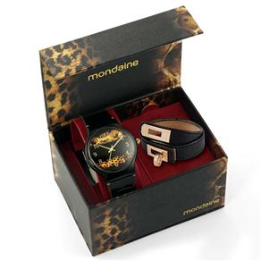 Kit Relógio Feminino Analógico Mondaine 46103L0MENP1K1 Preto e Pulseira de Couro Hermética