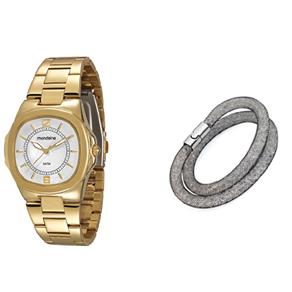 Kit Relógio Feminino Analógico Mondaine 60462LPMFDE1K1 Dourado e Pulseira Adorno