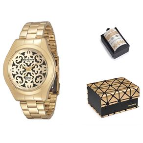 Kit Relógio Feminino Analógico Mondaine 76362LPMVDE1 Dourado e Tatuagem Adesiva Temporária