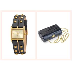 Kit Relógio Feminino Analógico Mondaine 76272LPMEDH1K Preto e Clutch