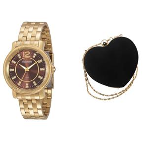 Kit Relógio Feminino Analógico Mondaine 83206LPMGDE1K Dourado e Clutch Coração