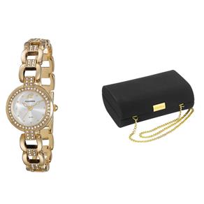 Kit Relógio Feminino Analógico Mondaine 83249LPMVDM1K1 Dourado e Clutch Preta