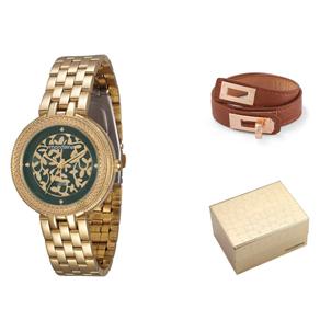 Kit Relógio Feminino Analógico Mondaine 94685LPMVDE1K Dourado e Pulseira Caramelo