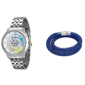 Kit Relógio Feminino Analógico Mondaine 94723L0MVNE3K1 Cromado e Pulseira Adorno