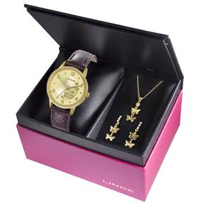 Kit Relógio Feminino Analógico Pulseira de Couro Lince LRC4304L K112C2NX - Marrom/Dourado