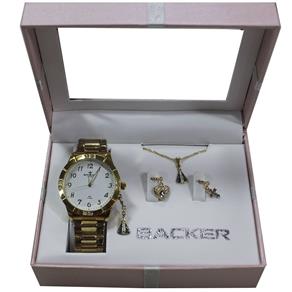 Kit Relógio Feminino Backer 106120115F - Dourado