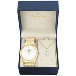 Kit Relógio Feminino Champion Cn26386w Analógico Dourado Colar e Brincos