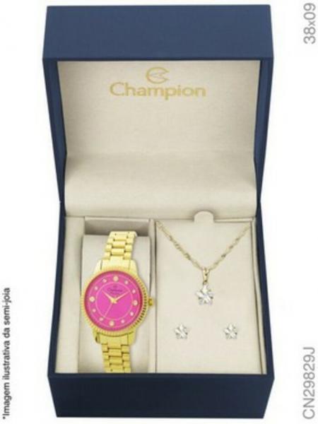 Kit Relogio Feminino Champion Cn29829j com Semi Joia Rosa