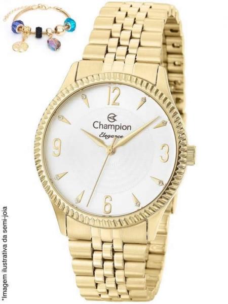 Kit Relógio Feminino Champion Dourado + Pulseira com Berloques - CN26073S