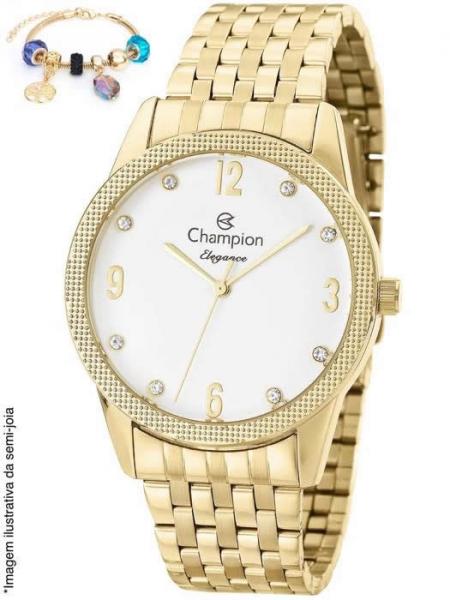 Kit Relógio Feminino Champion Dourado + Pulseira com Berloques - CN26082S