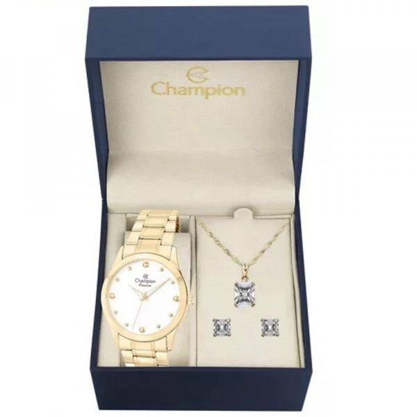 Kit Relógio Feminino Dourado Champion com Colar e Par de Brincos Cn27983w